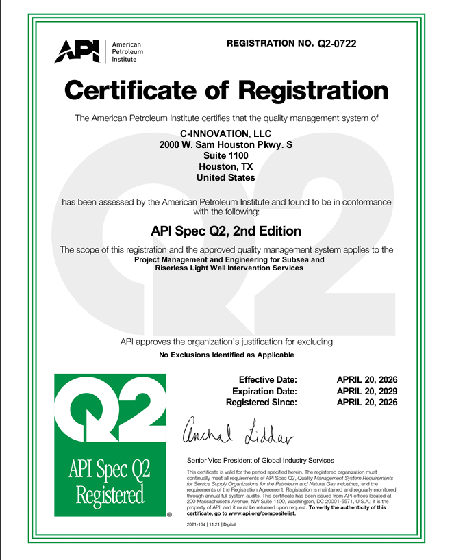 C-Innovation Earns API Q2 Certification